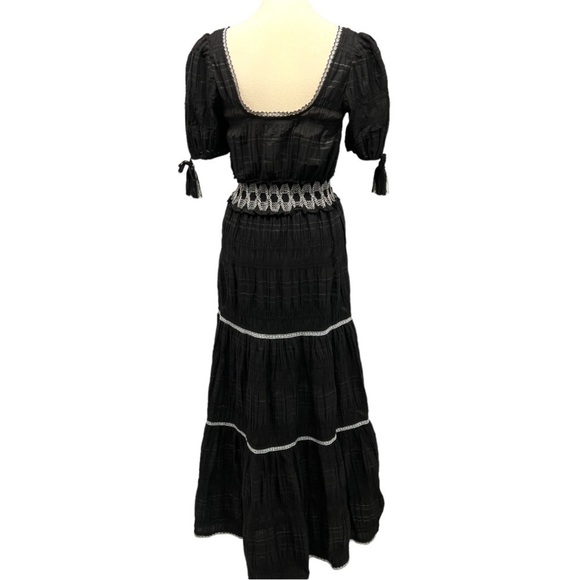 Jonathan Simkhai Black Smocked Tiered Silk Cotton Bohemian Maxi Dress NWT - Picture 9 of 16